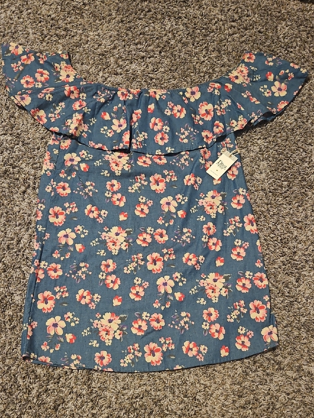 NWT Diva Blue Floral Off Shoulder Dress
